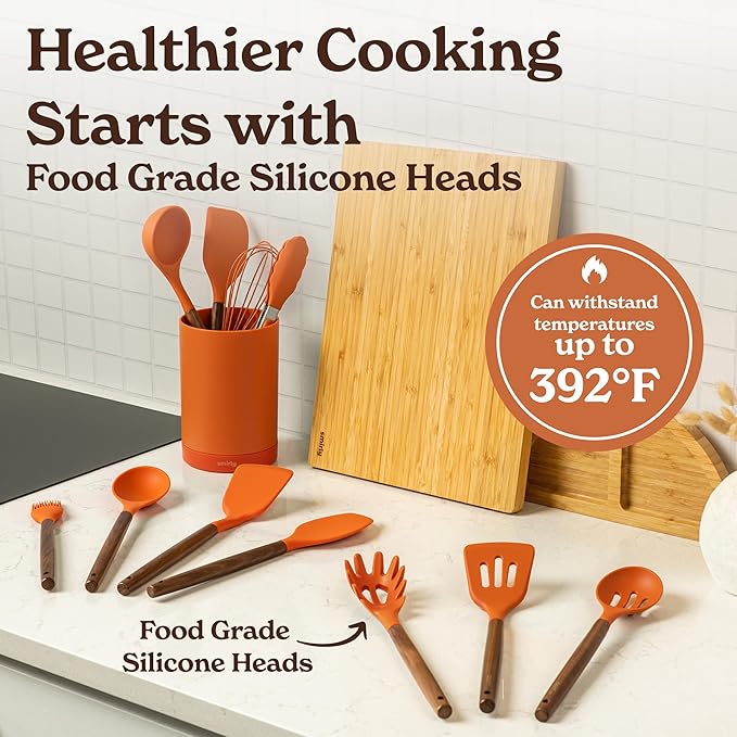 Silicone Kitchen Utensils Set & Holder: Cooking Utensils Set