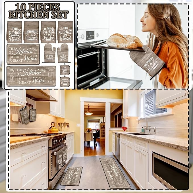 Fourluoo 10 Pcs Farmhouse Kitchen Decor and Accessories Set 4 Kitchen Towels 2