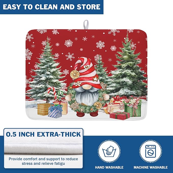 Christmas Dish Drying Mat for Kitchen Counter, Merry Christmas Dish Drying Mat