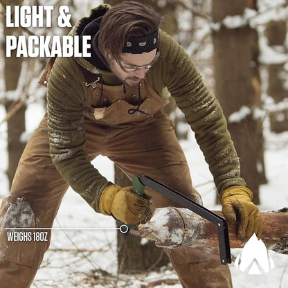 AGAWA - BOREAL21 Backwoods Kit - Includes 21" Folding Saw, Leather Sheath, 21" All-Purpose & 21" Aggressive Saw Blade - For Camping, Hunting & Survival Kit (Black Frame/Green Handle)