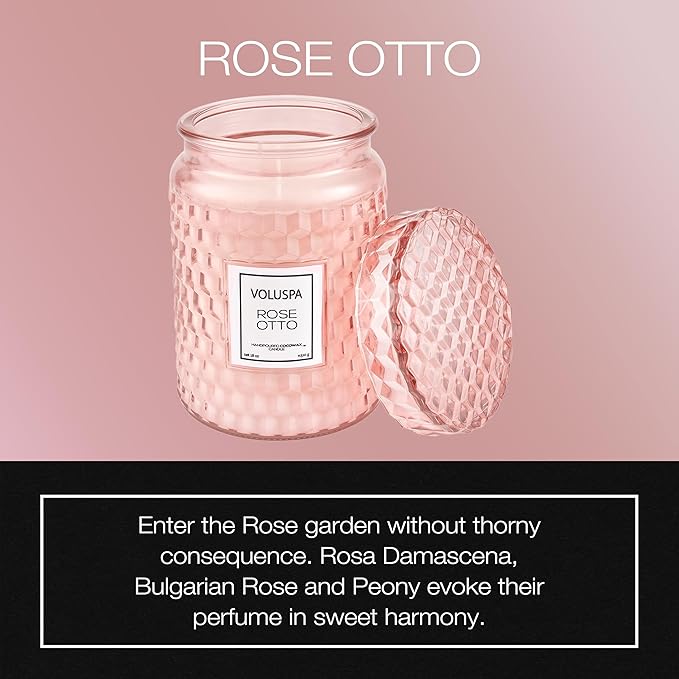 Voluspa Rose Otto, Large Candle Jar, 18 Ounce, 100 Hour Burn Time, Coconut Wax for Clean Burning, Handcrafted in The USA