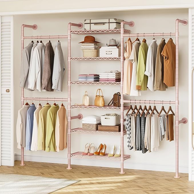 ONBRILL H3 Wall Mounted Closet System, Expandable Industrial Pipe Clothes Rack