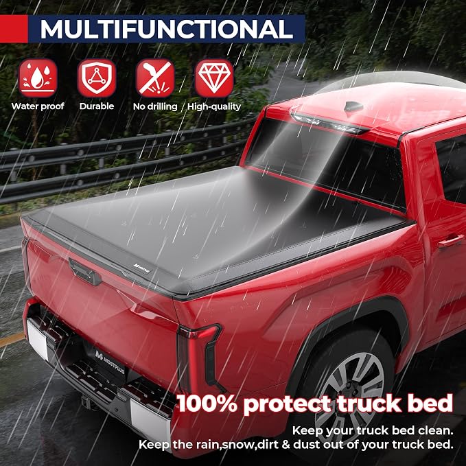 MOSTPLUS 6.5 FT Quad Fold Soft Truck Bed Tonneau Cover Compatible with 2007-2021 Toyota Tundra Fleetside for Models with The Deckrail System 6.5 FT Bed -78.7 inch On Top