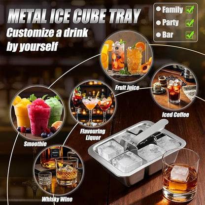 Ice Cube Trays, 2 Pack Large 6-cube Stainless Steel Ice Cube Trays