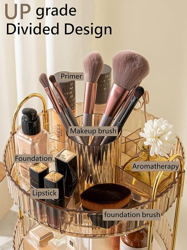 Asayuee 360 Rotating Makeup Organizer, 3 Tier Large Capacity Make Up Organizers