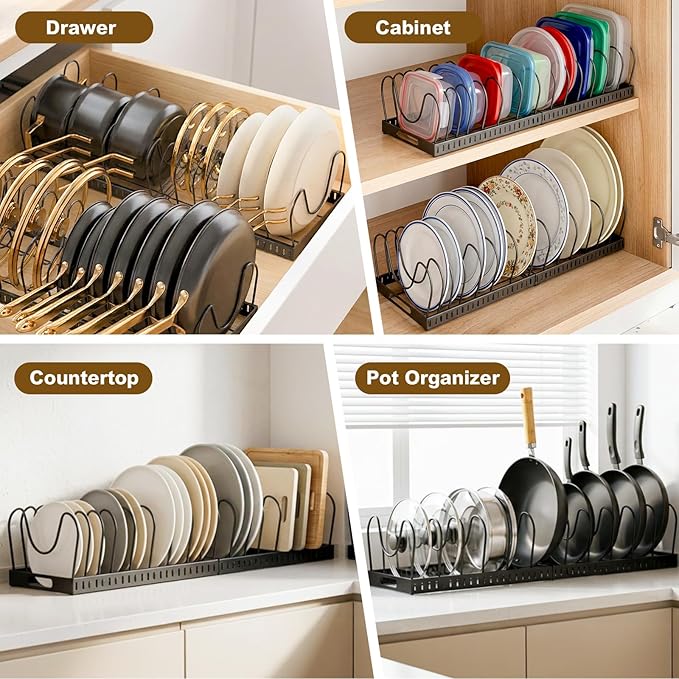 2PACK Expandable Pots and Pans Organizer Under Cabinet