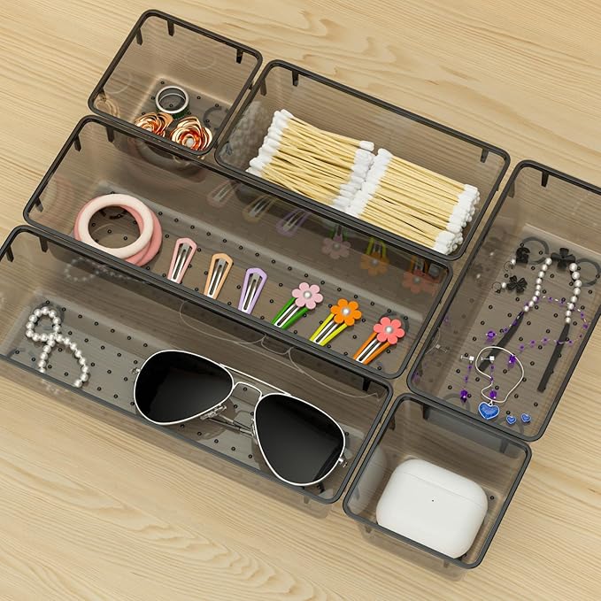 WOWBOX 6 Pack Clear Drawer Organizer Set, Acrylic Drawer Storage Trays