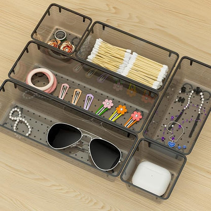 WOWBOX 6 Pack Clear Drawer Organizer Set, Acrylic Drawer Storage Trays