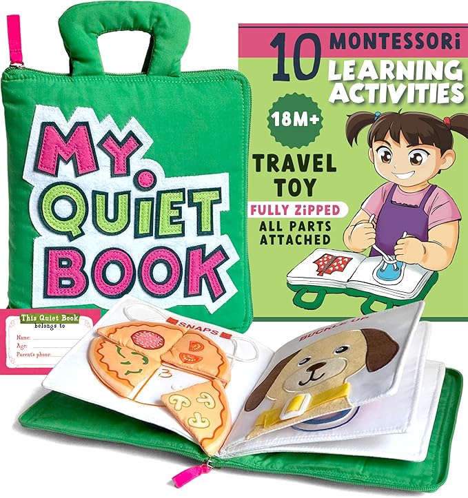 My Quiet Book - Toddler Plane Activities, Car Airplane Montessori Busy Board Book for Toddlers 1-3 - No Parts to Get Lost - Gifts for 1 2 3 4 Year Old Girl, Birthday Gifts Toys Age 2-4