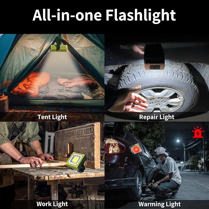 WARSUN 1000 Lumens Rechargeable Work Light ??Portable LED Camping Lantern with Tripod Mount, Type-C Charging, Magnetic Base, Hanging Hook, Multi Lighting Modes, for Outdoor, Hiking, Camping