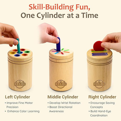 Montessori Color Sorting Toy for Toddlers Ages 1-5 – Wooden Fine Motor Skills Toy with Pegs, Sticks, Lids & Discs – Sensory Educational Activity – Gift-Ready in Box Learning Toy