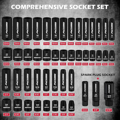 Premium 132-Piece Mechanics Tool Set, SAE/Metric 1/4" & 3/8" Drive Socket Set