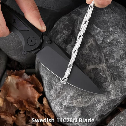 EDC Pocket Knife, 3.6" 14C28N Aluminium With Steel Inlay Handle, Folding Knife for Camping Hiking Hunting Outdoor