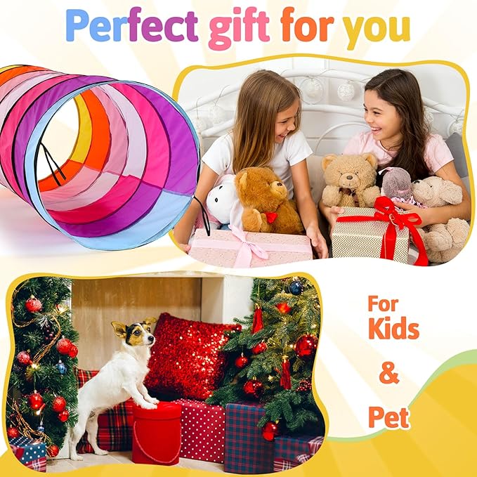 27.6 Inch Large Play Tunnel for Kids Pop Up Play Tunnel Tent Colorful Crawl Tunnel for Toddlers Babies Children or Dogs, Collapsible Gift for Boy Girl Tunnel Toys Indoor Outdoor(1 Pcs)