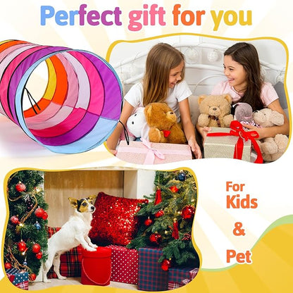 27.6 Inch Large Play Tunnel for Kids Pop Up Play Tunnel Tent Colorful Crawl Tunnel for Toddlers Babies Children or Dogs, Collapsible Gift for Boy Girl Tunnel Toys Indoor Outdoor(1 Pcs)
