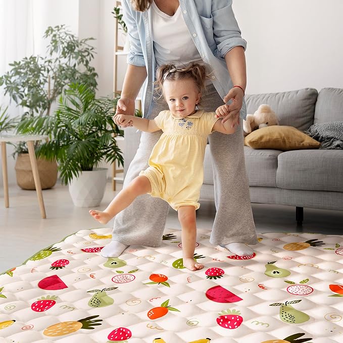 50x50 Playpen Mat, PIGLOG 0.8 Inch Thick Foam Baby Play Mat for Floor, Soft Fabric Cushioned Play mat for Babies，Washable Non-Slip Playmate for Baby, Infants & Toddlers (Light Yellow)