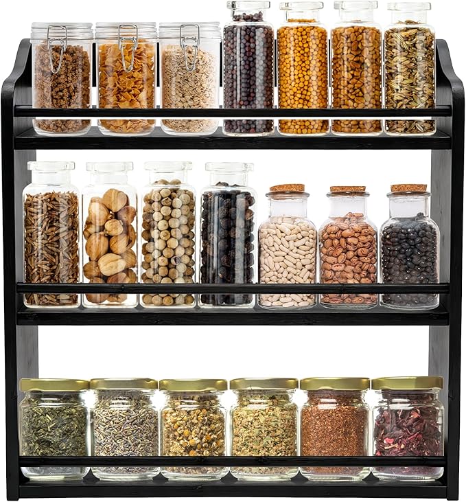 3 Tier Bamboo Spice Rack, Seasoning Jars Rack Shelf Spice Organizer