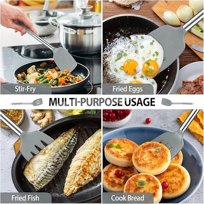 Pack of 4 Large Silicone Cooking Spatulas and Spoons, Slotted and Solid