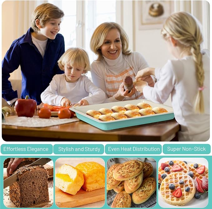 Sheet Cake Pan with Lid, Non-Stick Ceramic Coating Baking Pan, Oven Safe 450°F