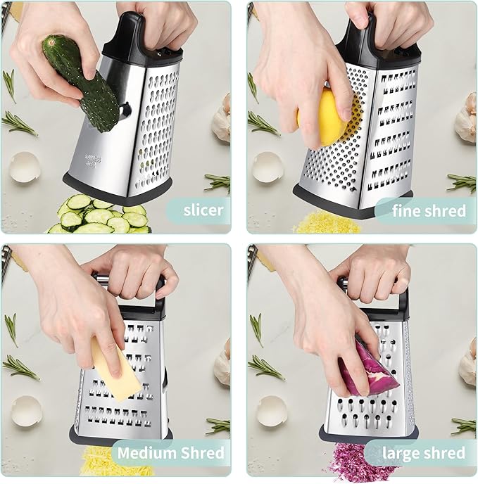 Kaishun Professional Cheese Grater, 4-Sided Stainless Steel Box Grater