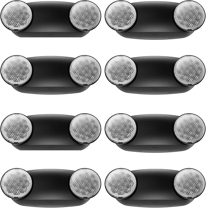 SPECTSUN 8 Pack Black Led Exit Sign with Emergency Lights &Battery Backup -Adjustable Hardwired 2 LED Head-UL Certified-120-277VAC