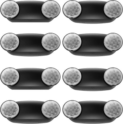 SPECTSUN 8 Pack Black Led Exit Sign with Emergency Lights &Battery Backup -Adjustable Hardwired 2 LED Head-UL Certified-120-277VAC