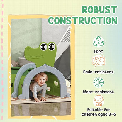 Qaba Crocodile Tunnel, Toddler Tunnel for Kids Crawl and Climb Through, Kids' Play Structure Indoor Outdoor, 4 Sections, Green