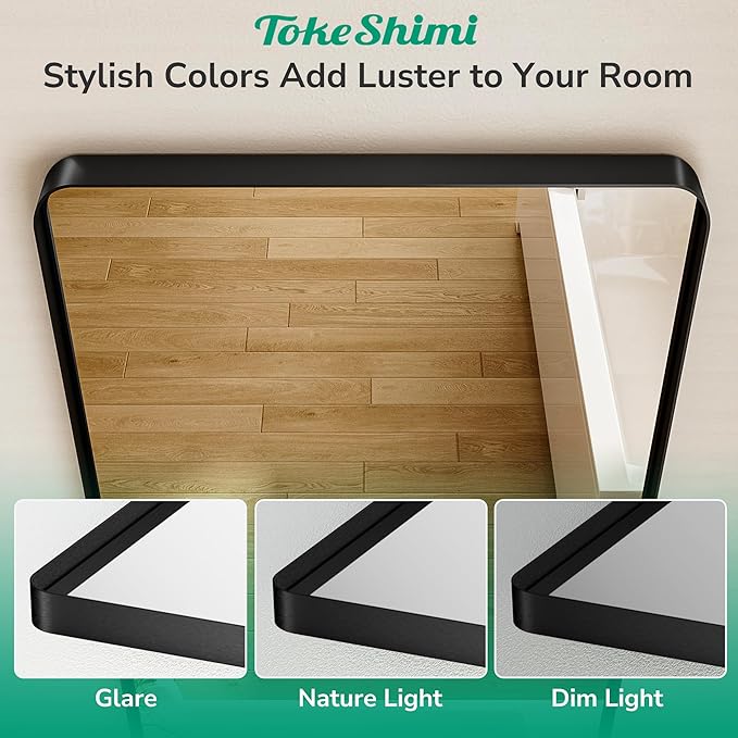 TokeShimi 30 x 30 Black Bathroom Mirror, Rectangle Bathroom Wall Mirror