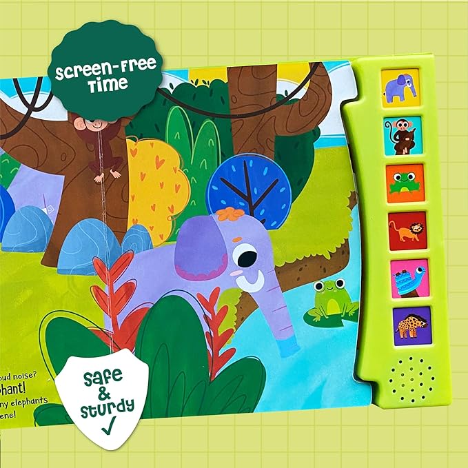 What A Noisy World - Sounds of Jungle - Auditory Interactive Books - Musical Toys for Toddlers 3-5 - Musical Book for Toddlers with 6 Different Sounds - Screen-Free Birthday Gifts