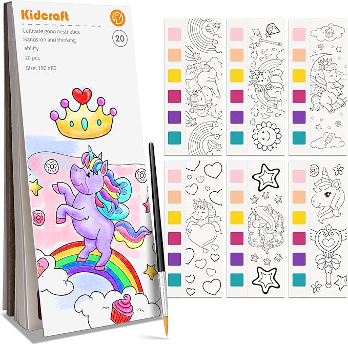 Paint with Water Coloring Books for Kids, Pocket Mess Free Watercolor Painting Kit, Water Color Paint Set Arts and Crafts Gift for Girls Ages 4 5 6 7 8+, Travel Activity Toy - Unicorns