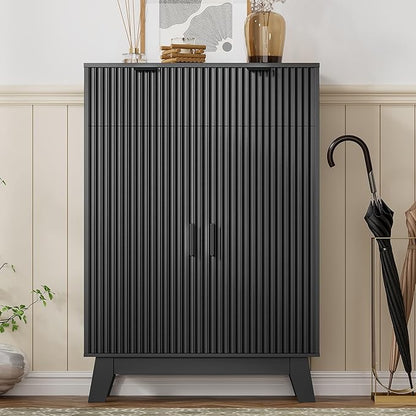 Shoe Cabinet Storage for Entryway, 4 Tier Fluted Shoe Storage Cabinet