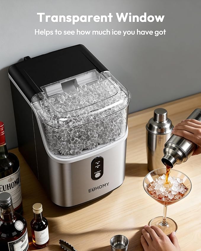 EUHOMY Nugget Ice Maker Countertop, Ready in 7 Mins, 34Lbs/24H Pebble Ice Maker