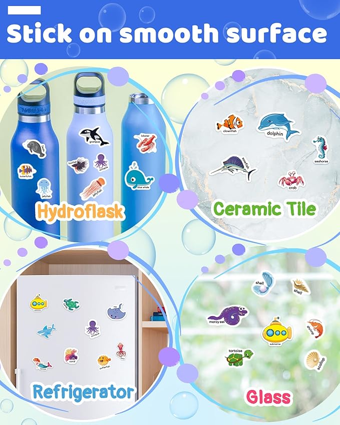 Benresive Reusable Sticker Book for Toddlers 2-4 Years, Fun Travel Stickers for Kids, Waterproof Sticker Books for Toddlers 1-3, Crafts Activities for Todddlers 1-3 2-4 3-5 - Ocean Animals