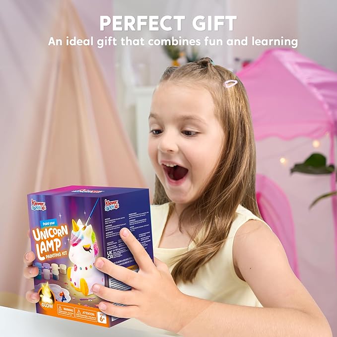 Klever Kits DIY Night Light- Paint Your Own Unicorn Lamp- Arts & Crafts Kit School Activities Art Supplies Painting Kits, Birthday Gifts for Girls Boys Aged 6+