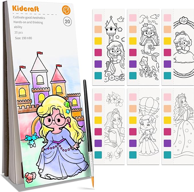 Paint with Water Coloring Books for Kids, Princess Pocket Mess Free Watercolor Painting Kit, Water Color Paint Set Arts and Crafts Gift for Girls Ages 4 5 6 7 8+, Travel Activity Toy