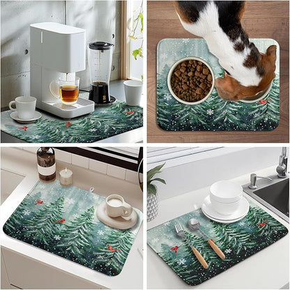Winter Pines Tree Dish Drying Mats