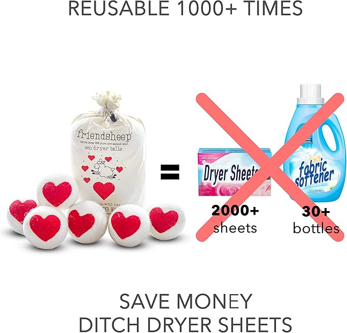 Friendsheep Wool Dryer Balls, Organic Reusable Fabric Softener Alternative