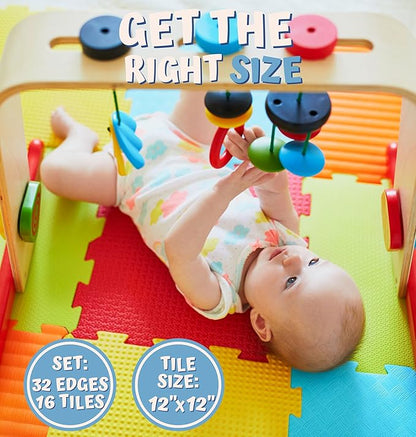 TOYVELT Foam Puzzle Floor Mat for Kids 12x12-16 Interlocking Play Mat Tiles with Colors, Shapes, Alphabet, ABC, Numbers - Educational Large Puzzle Foam Floor Tiles for Crawling