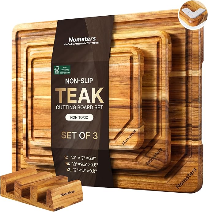 3 Pack Teak Wood Cutting Board Set