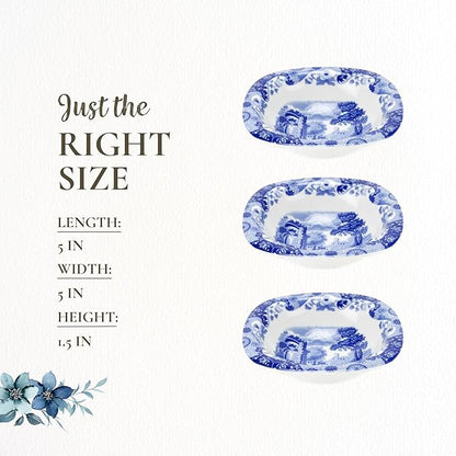 Spode Blue Italian Dip Bowl Set of 3-5-Inch Porcelain Bowls with Oriental Design, Dishwasher & Microwave Safe Tableware for Dip, Side, Appetizers, Dessert - Blue & White Dinnerware
