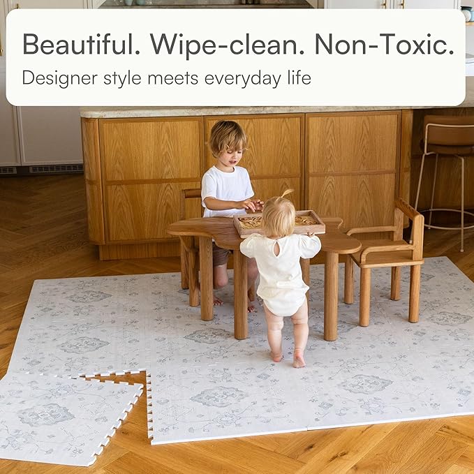 Baby Play Mat for Floor – 6x6ft Vintage Gray | Soft Non Toxic Premium EVA Foam Tiles for Tummy Time, Crawling & Playroom – Waterproof Interlocking Floor Mat for Babies & Toddlers Lillefolk (9 Tiles)