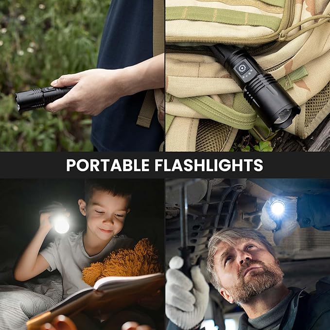 3 Pack Rechargeable Flashlights High Lumens, 99,000 Lumens Super Bright LED Flashlight for Home Camping, Handheld Flash Light Waterproof Flashlight with 5 Modes & Adjustable Function