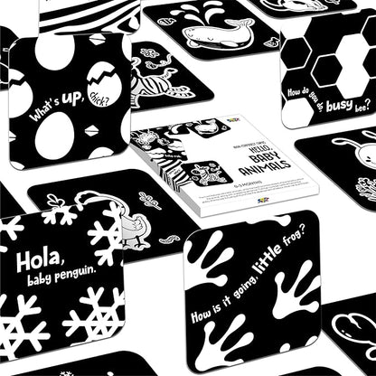 20 PCS Baby Visual Stimulus Cards, Double-Sided High Contrast Black and White Flashcards Visual Sensory Development Montessori Cards Set for Newborn Boy Girl Baby 0-3 Months Tummy Time (5.9” X 5.9”)