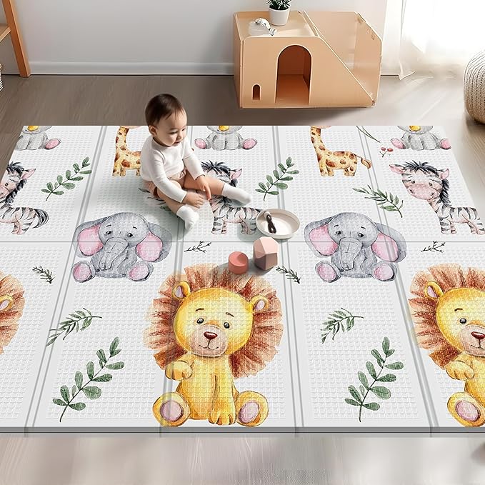 71x59 Foldable Foam Baby Play Mat for Floor, Babies Activity Tummy Time Playmat, Kids Non Toxic Foam Thick Play Mat for Baby, Toddlers, Waterproof & Anti-slip Crawling Mats