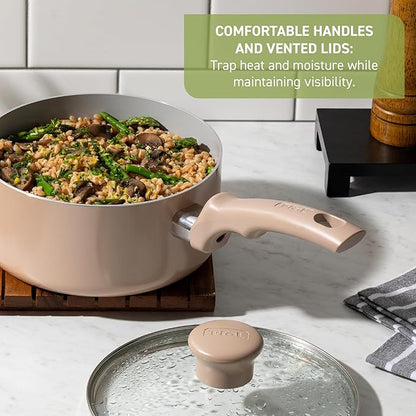 T-Fal Refresh Ceramic Nonstick Cookware Set, Oven Safe to 350°F, Ceramic Pots