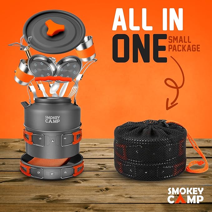 Camping Cookware Mess Kit Set with Stove - Backpacking Camping Pots and Pans Set, All in One Non-Stick Camping Cooking Set, Portable Stove, Hiking, Picnic, Outdoor & Camping Cookware Set