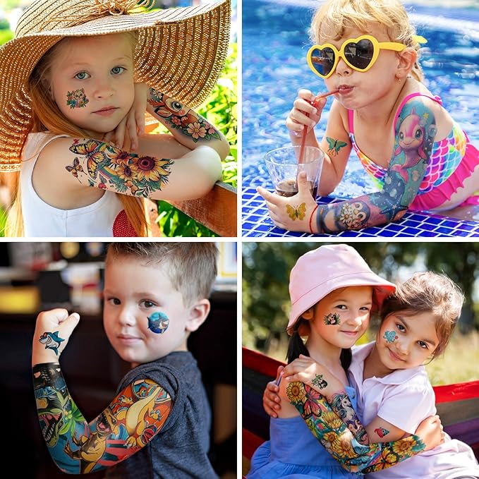 52 Sheets Temporary Tattoos Kids Lion Dinosaur Shark Car Dolphins Butterfly Elephant Full Arm Sleeve Fake Tattoos Sticker for Boy Girl