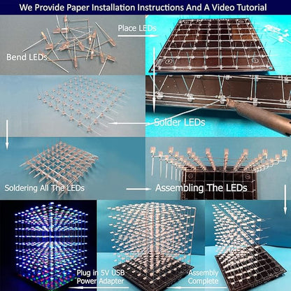 iCubeSmart 3D LED Cube DIY Electronics Kit 8x8x8 - Soldering Project and Learning Kit (3D8S-MULTI)