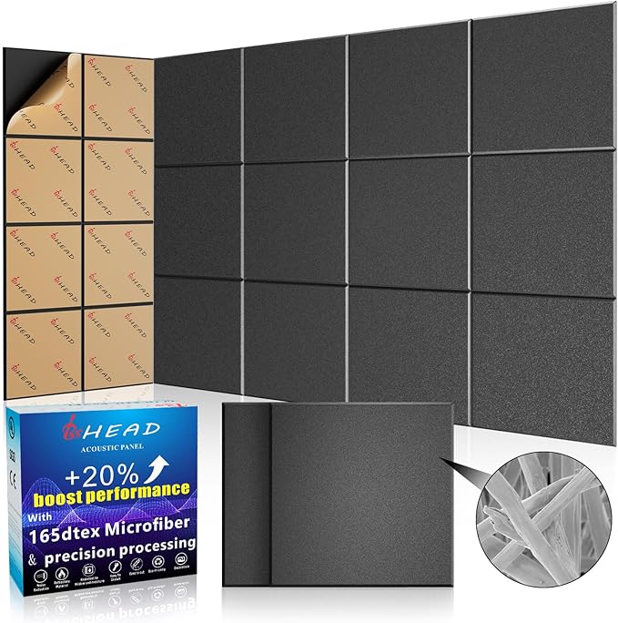 BSHEAD 15 pcs 165dtex Microfiber Acoustic Panels ，Self-Adhesive Soundproof Wall