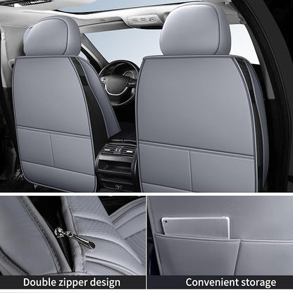 HChengkikz Nappa Leather Car Seat Covers Full Set, Gray Car seat Protector 5 Seats, Waterproof Car Seat Cushion, Universal Automotive Seat Covers Fit for SUV Truck Pick-up Sedan, Front and Rear